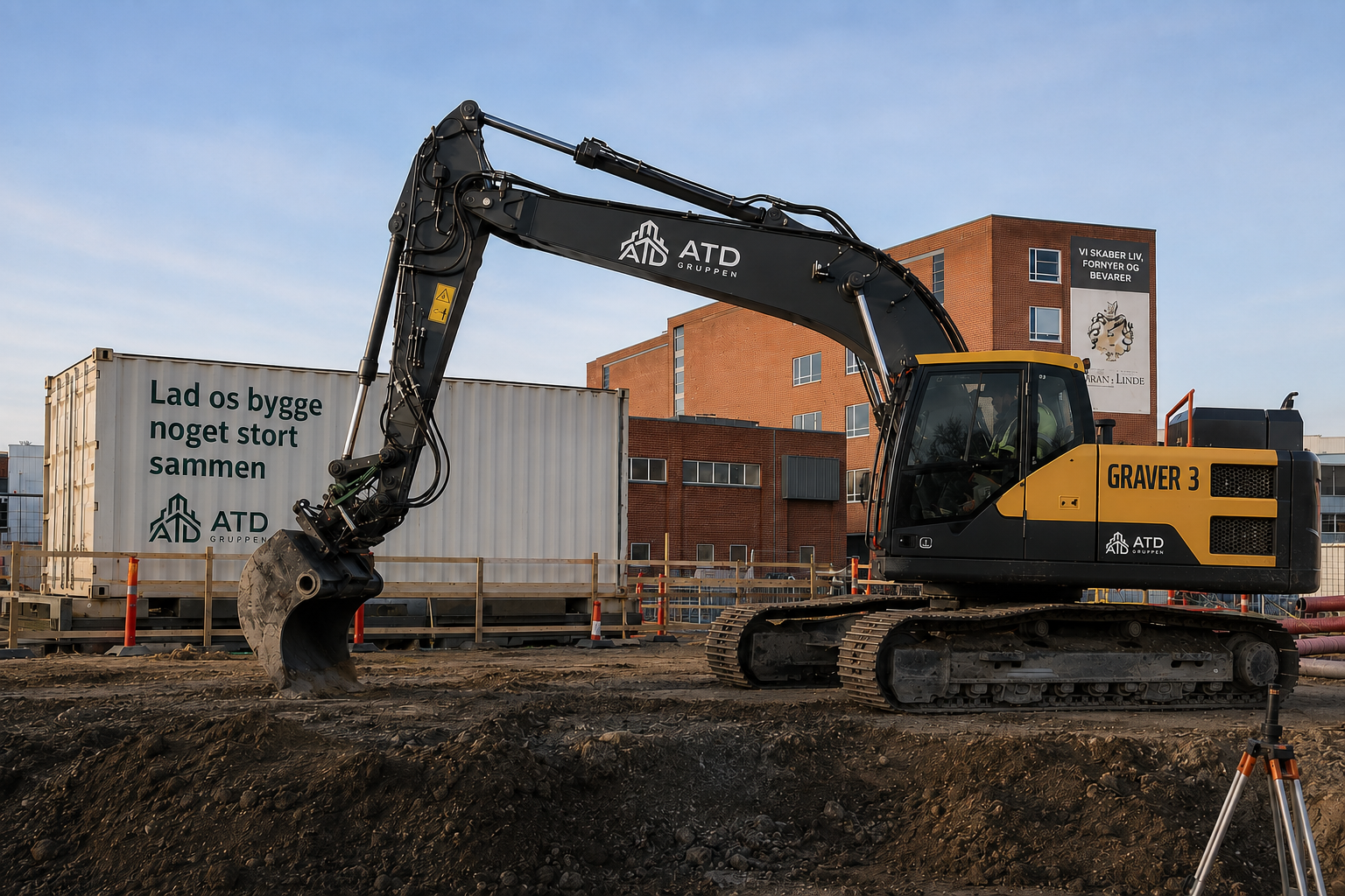 Byggeplads med gravemaskine